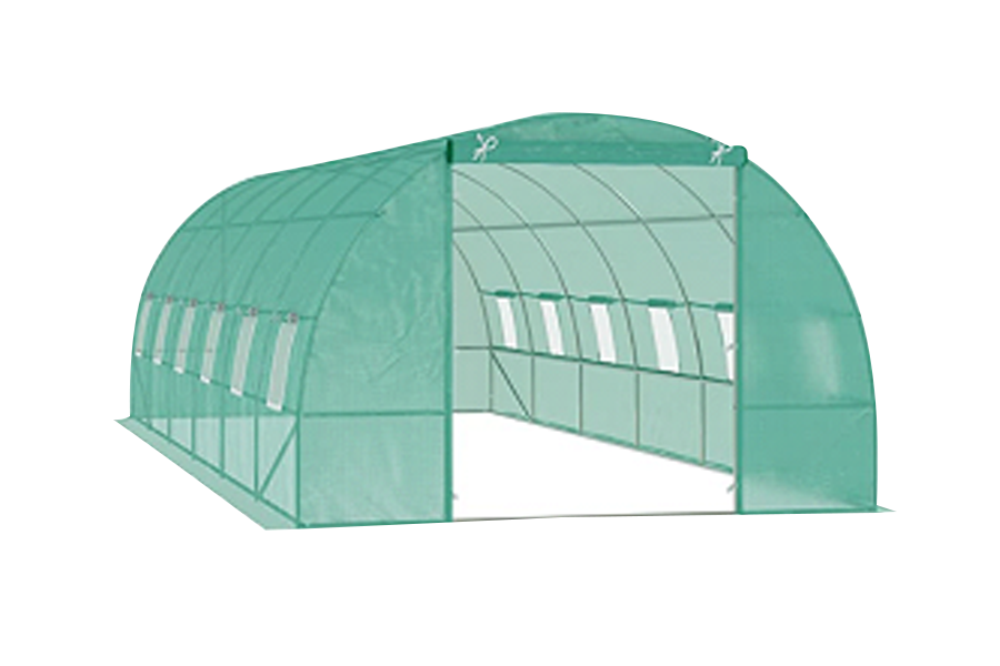 26' x 10' x 7' begehbares Tunnel-Gewächshaus für den Außenbereich mit aufrollbaren Fenstern und Reißverschlusstür, Stahlrahmen und PE-Abdeckung