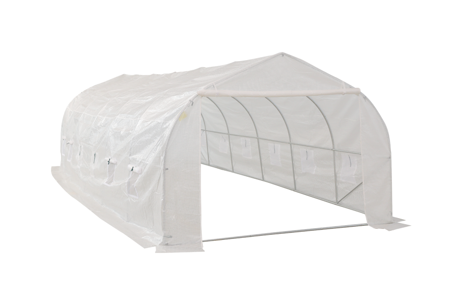 20' x 10' x 7' Tunnel-Gewächshaus Großes begehbares Warmhaus Deluxe High GardenHot House mit 8 Rollfenstern und Rolltüren, Stahlrahmen, Weiß